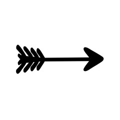 Black Stylized Arrow Illustration with Primitive Design Elements and White Background