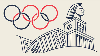 Olympics games rings with sphinx monument vector illustration for sports and history themed designs