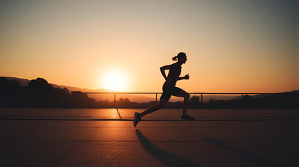silhouette of a athlete running on the sunset