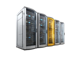 Obraz premium Modern data center server racks network technology, Isolated On White Background, Png Transparent