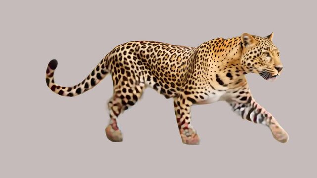 Leopard running isolated animation isolated asset, transparent 4K video, alpha channel, ProRes 4444