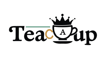 Teacup logo design with crown and letter a for tea shop cafe restaurant and tea brand identity vector
