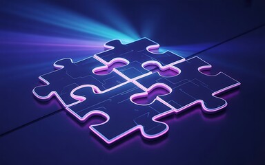 Fototapeta premium Connected puzzle pieces glow