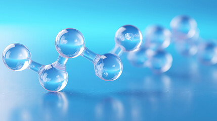 Transparent molecular structure model on blue background.