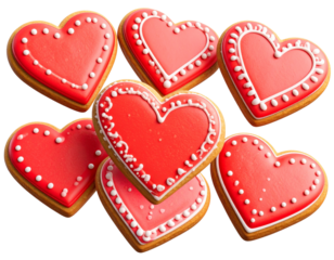 3D Render of Sweet Valentine’s Cookies in Heart Shape Isolated on Transparent Background PNG