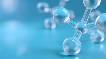 Transparent molecular structure model on blue background. 
