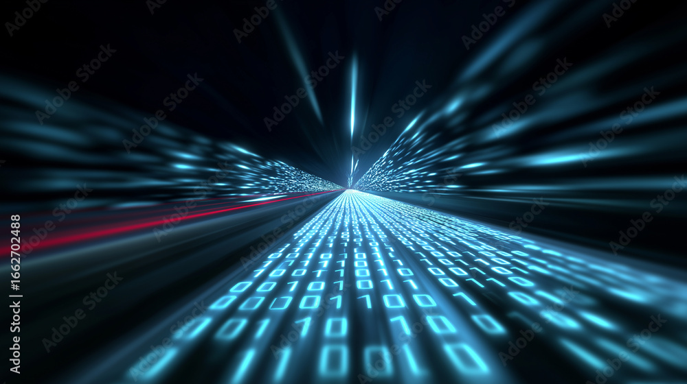 Aufkleber abstract tunnel of glowing binary code representing digital data transfer.