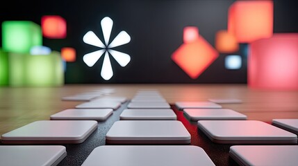 Abstract Neon Grid Layout with Glowing Geometric Shapes