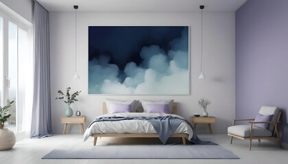 Blue and White Abstract Clouds: A Modern and Serene Bedroom Art Piece