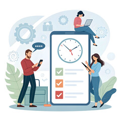 time management flat composition with text people