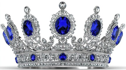 Elegant Royal Crown Adorned with Sapphires and Diamonds 