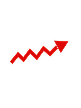 A red arrow pointing downwards in a zig zag pattern against a white background illustration