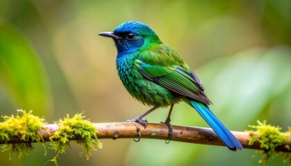 Vibrant green and blue bird perched on a branch