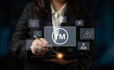 Trademark protection and legal compliance with TM icon, copyright law, patent check, intellectual property rights, and branding regulation enforcement Latch