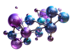  3D Molecular Structure with Purple and Blue Atom Bonds Isolated on Transparent Background PNG
