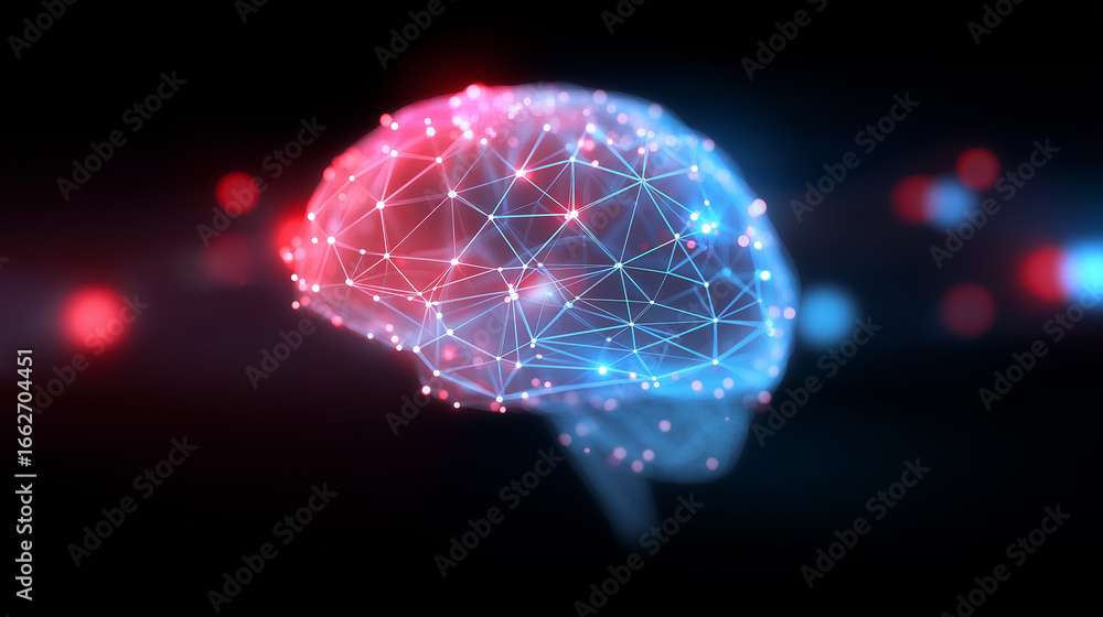 Aufkleber glowing digital brain with neural network connections representing artificial intelligence.