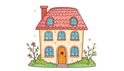 Cute cartoon house illustration with a red-tiled roof