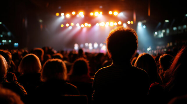 Audience watching live performance on stage with warm concert lighting.  
