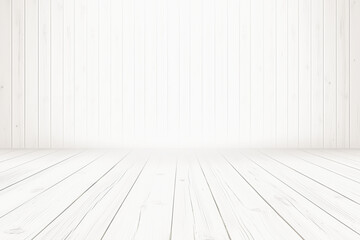 Empty white wooden room with plank floor and wall for product display background.