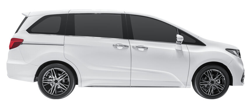 Side view white electric SUV car