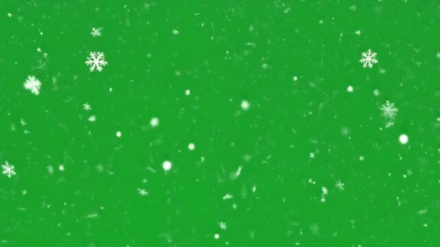 A seamless green screen background featuring soft snowflakes gently falling with natural motion. Ideal for winter effects, holiday edits, and seasonal visual projects.