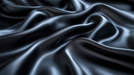 Fototapeta premium Luxurious Black Satin Fabric with Soft and Flowing Wrinkles 