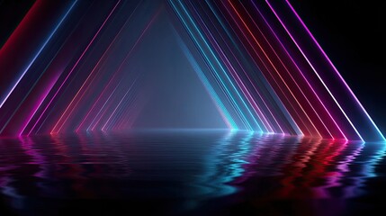 Neon triangle tunnel reflecting in water