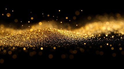 Golden Sparkling Particles on Black Background for Design and Decoration 