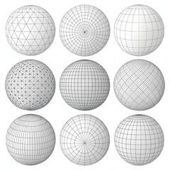 3d shapes grid set with isolated monochrome images