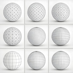 3d shapes grid set with isolated monochrome images