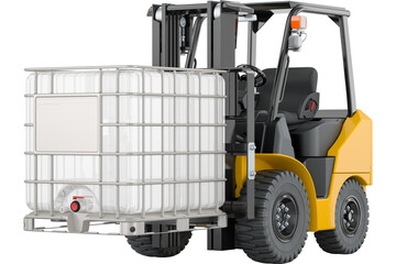 Forklift truck with intermediate bulk container, transparent background