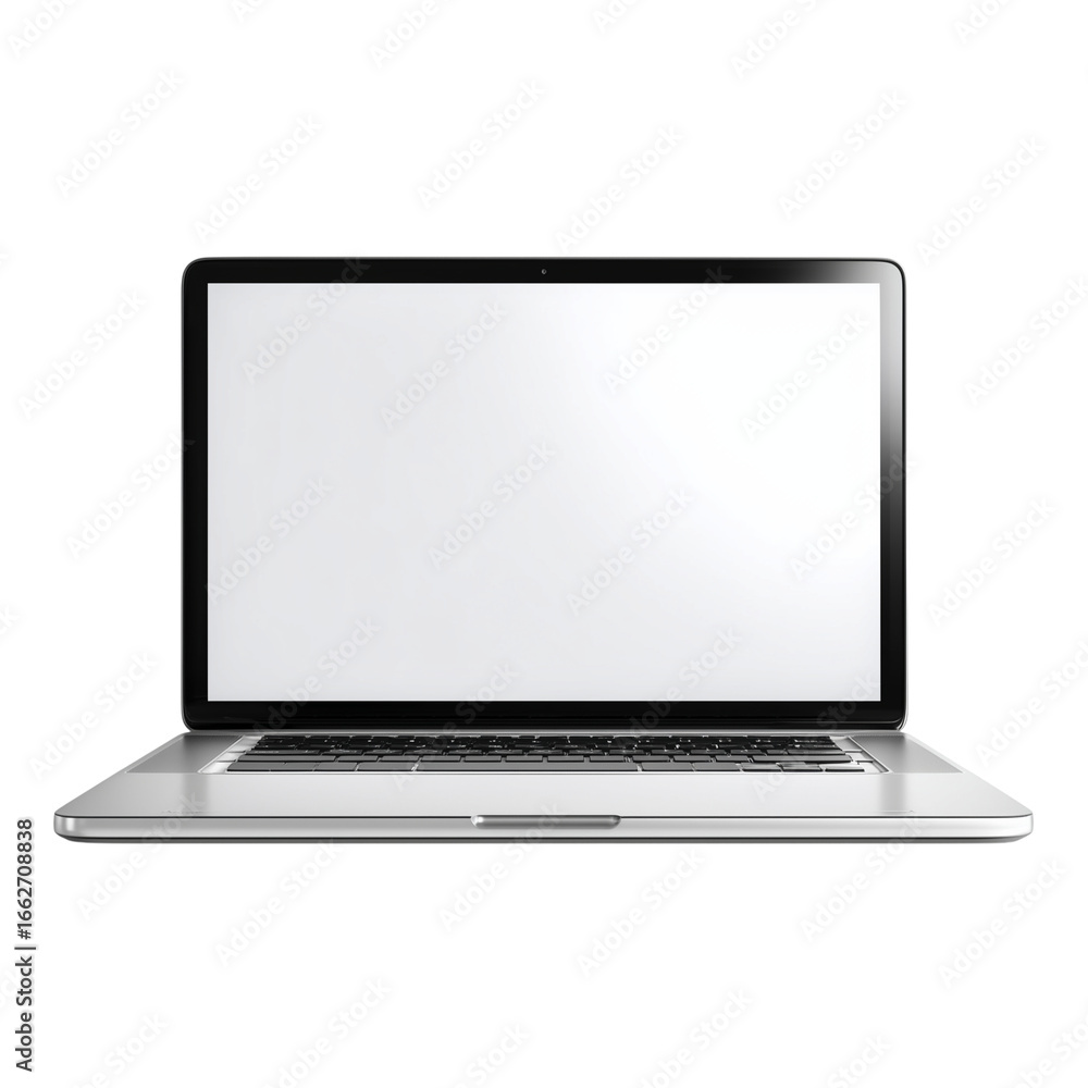 Aufkleber modern silver laptop with blank white screen open and ready for use isolated on transparent backgrou