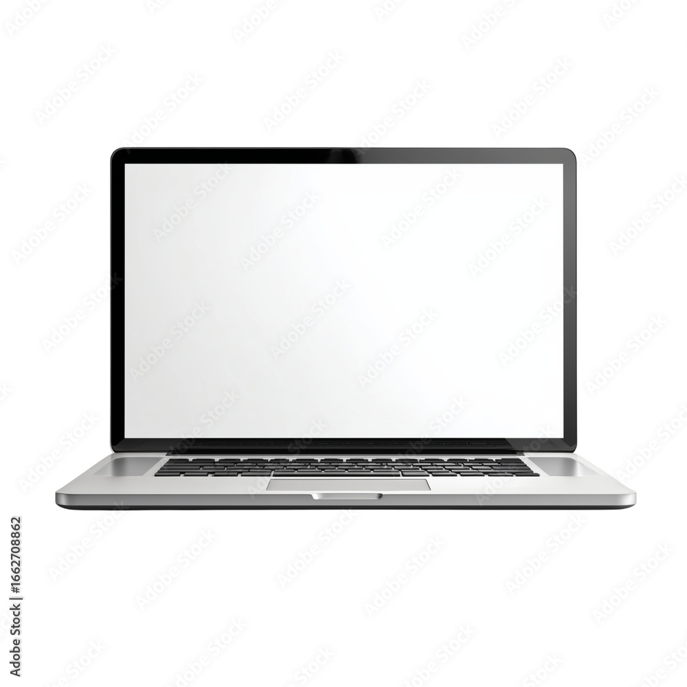 Aufkleber modern silver laptop computer with blank white screen open and ready for use isolated on transparent
