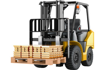 Forklift truck with Gold Ingots, transparent background