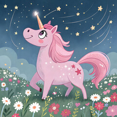 adorable pink unicorn with stars