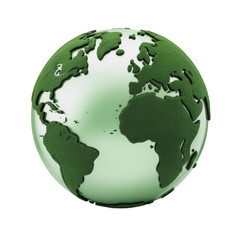 Green earth globe showing continents isolated on transparent background