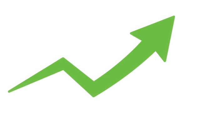Green arrow pointing upward indicating growth and success isolated on transparent background