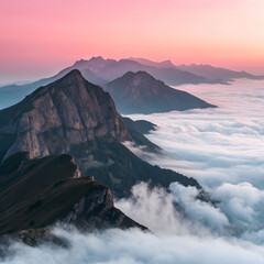 aerial view of a mountain covered in fog under the river