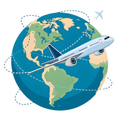 airplane flying around the globe