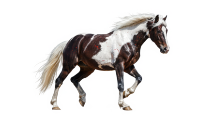 Beautiful paint horse trotting isolated on transparent background