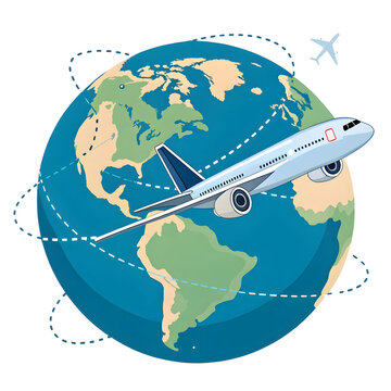 airplane flying around the globe