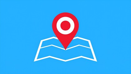 Red map pin icon on a blue isolated background for navigation and location services. map pin icon, Bright red 3d location pin marker on a stylized map grid
