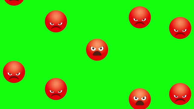 Angery Face Showing Emoji falling on green screen.