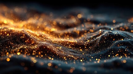 Golden glitter particles and glowing stardust with sparkles on transparent background