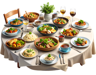 An exquisite and diverse culinary spread featuring a variety of delectable dishes and beverages for a memorable dining experience