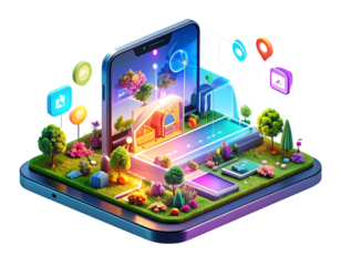 Digital Smart City Ecosystem Unfolding from a Smartphone Screen, Representing Urban Connectivity