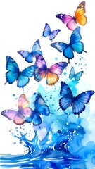 Watercolor butterflies in water splash (1)