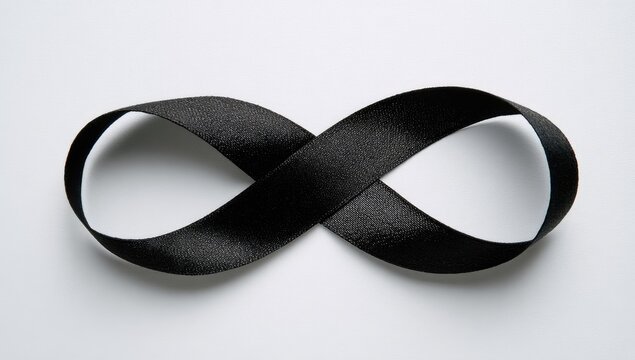 Black ribbon shaped as an infinity symbol on white background
