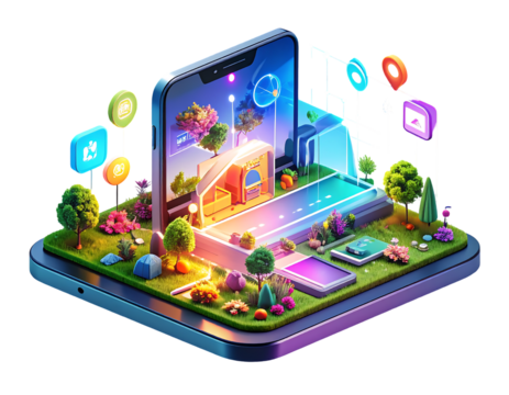 Digital Smart City Ecosystem Unfolding from a Smartphone Screen, Representing Urban Connectivity