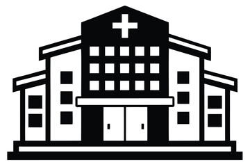 Fototapeta premium Black and White Hospital Building Outline